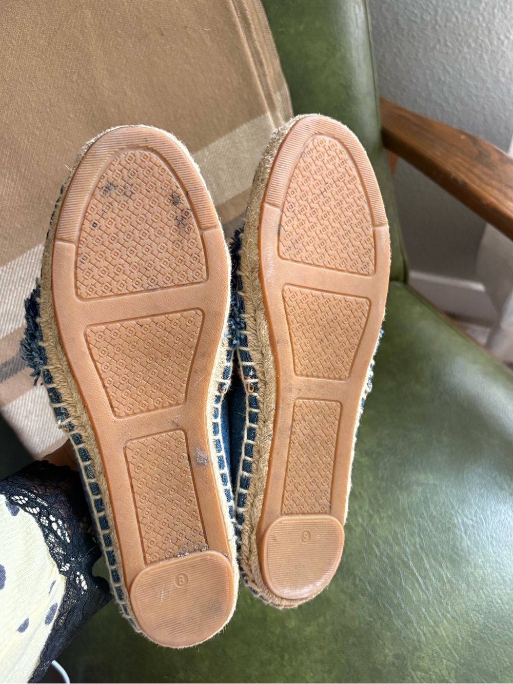 Tory Burch Blue Denim Shaw Espadrilles Flats Size 8 ballet flats fringe - Picture 6 of 13